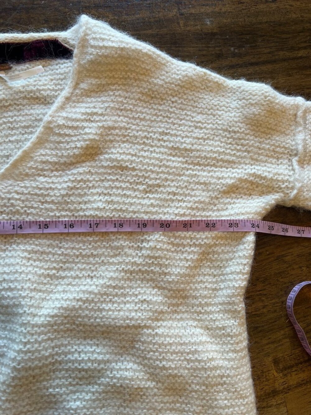 Free People Cream Knit V-Neck Long Sleeve Alpaca Blend Sweater Size Large - Picture 6 of 8